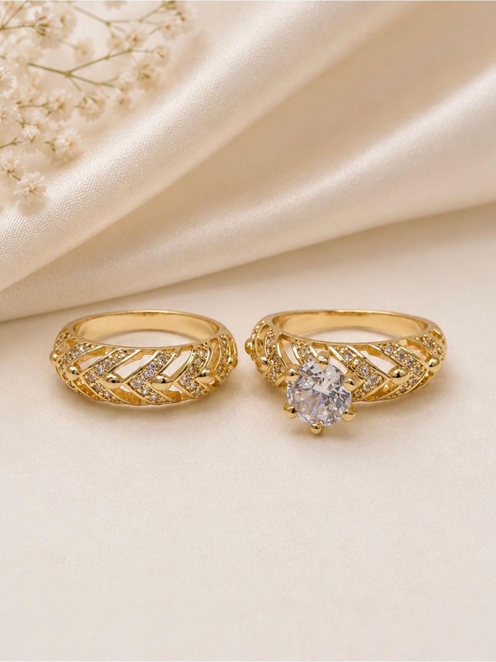 Timeless Wedding Set. 14K Gold Plated.Forever Collection - New!